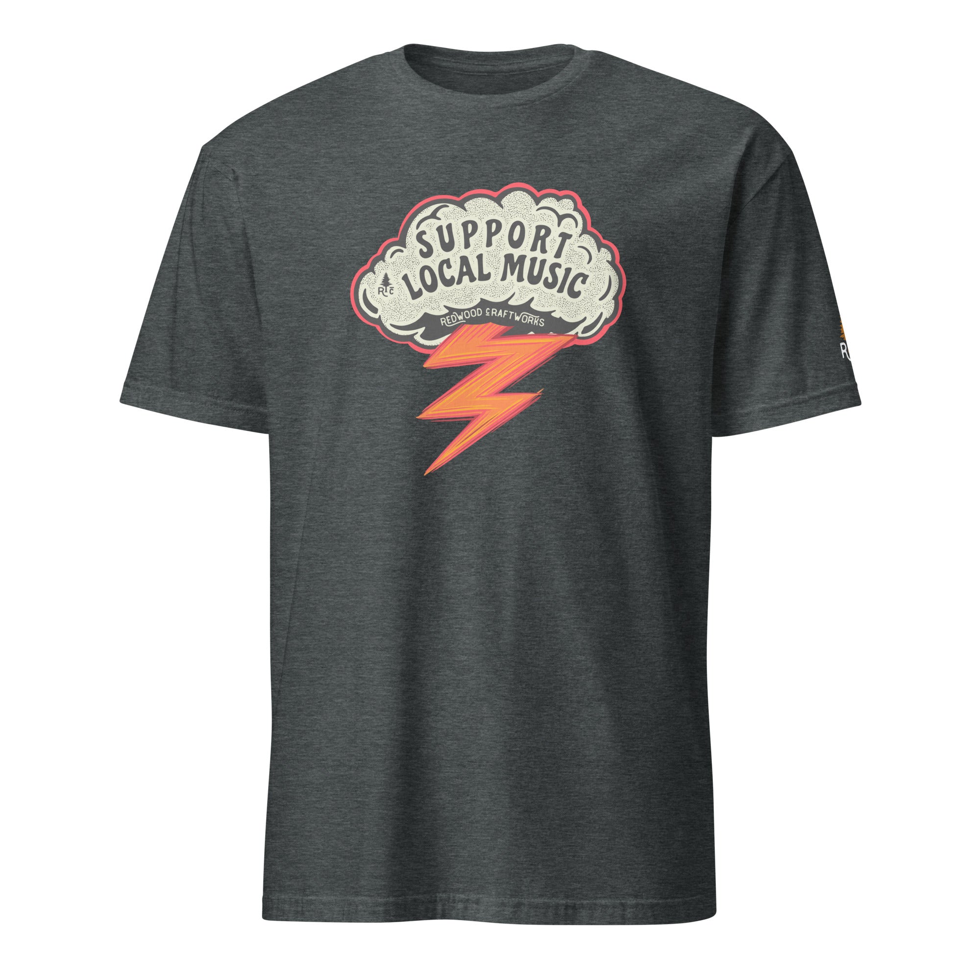 Product mockup Support Local Music | Cloud Bolt Tee in Dark Heather