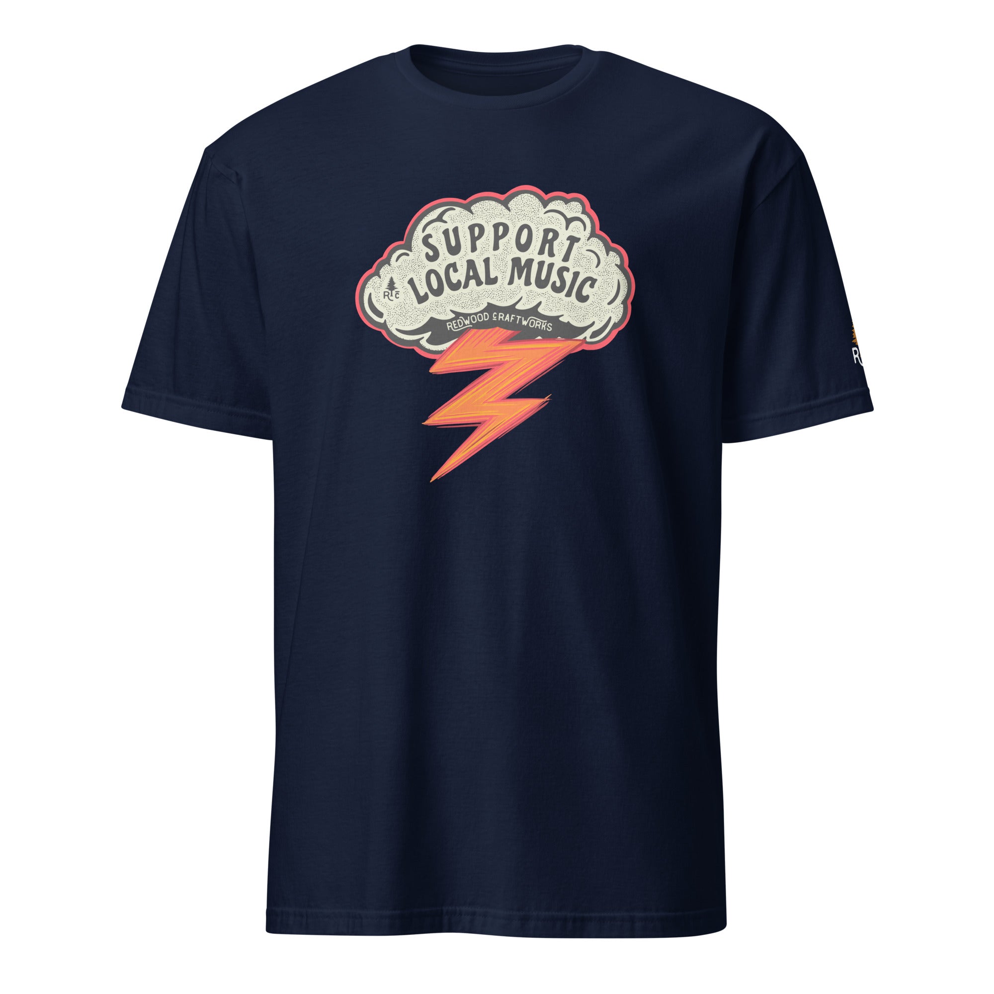 Product mockup of Support Local Music | Cloud Bolt Tee in Navy