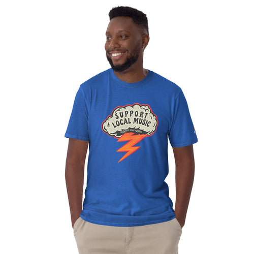 Product mockup of Support Local Music | Guitar Wing Tee in Royal Blue