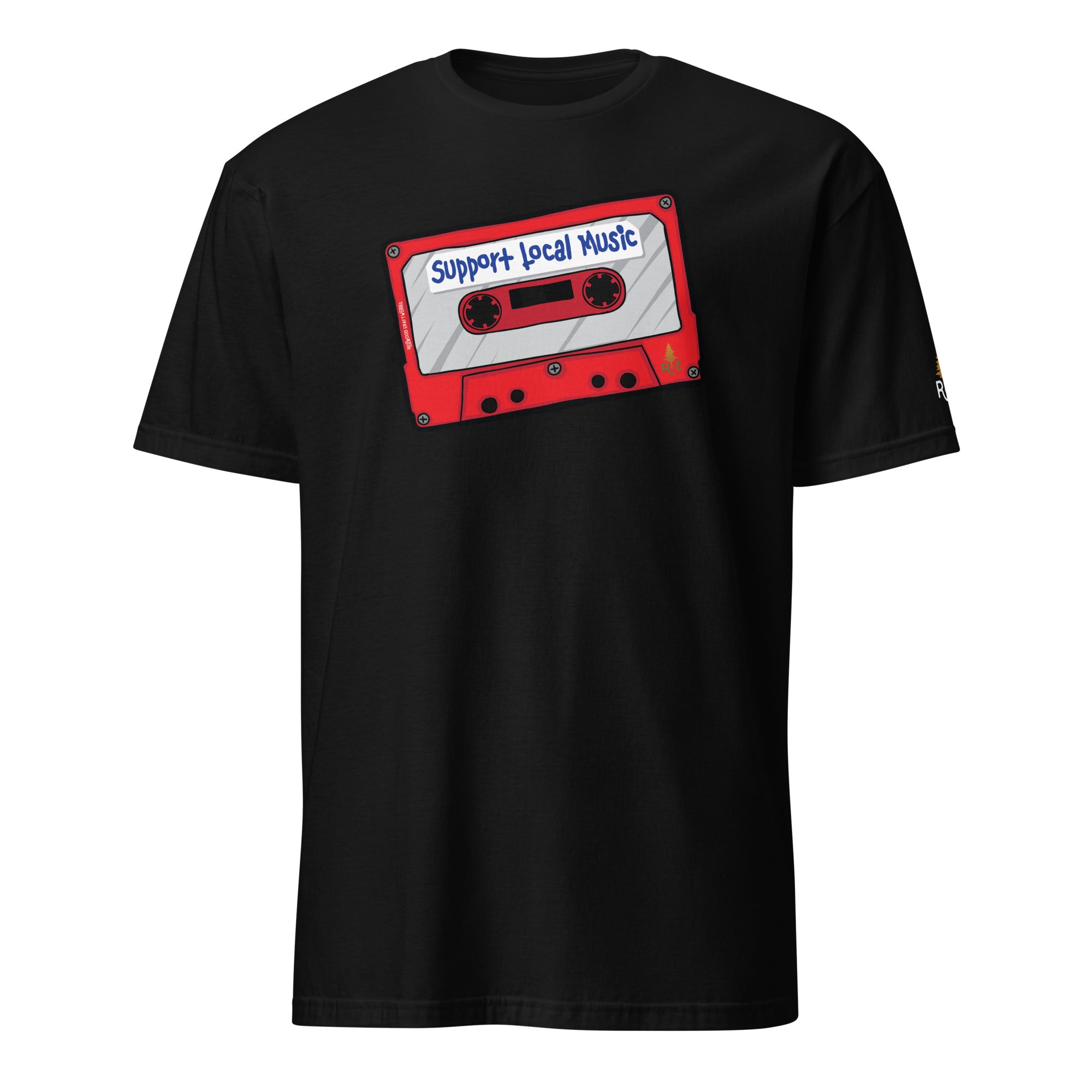 Product mockup of Support Local Music | Mix Tape Tee in Black