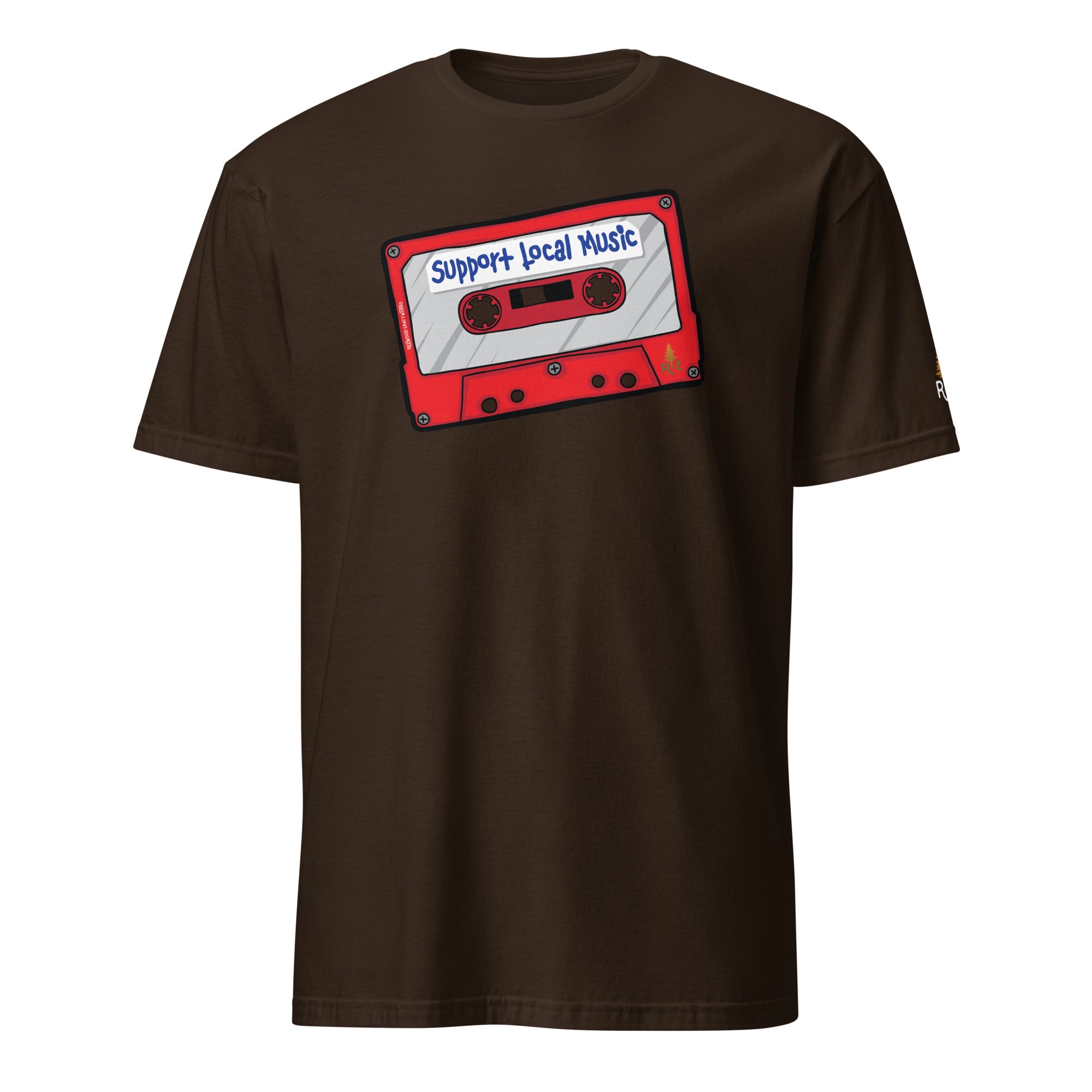 Product mockup of Support Local Music | Mix Tape Tee in Dark Chocolate