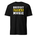 Product mockup of Support Local Music | Vintage Stencil Tee in Black