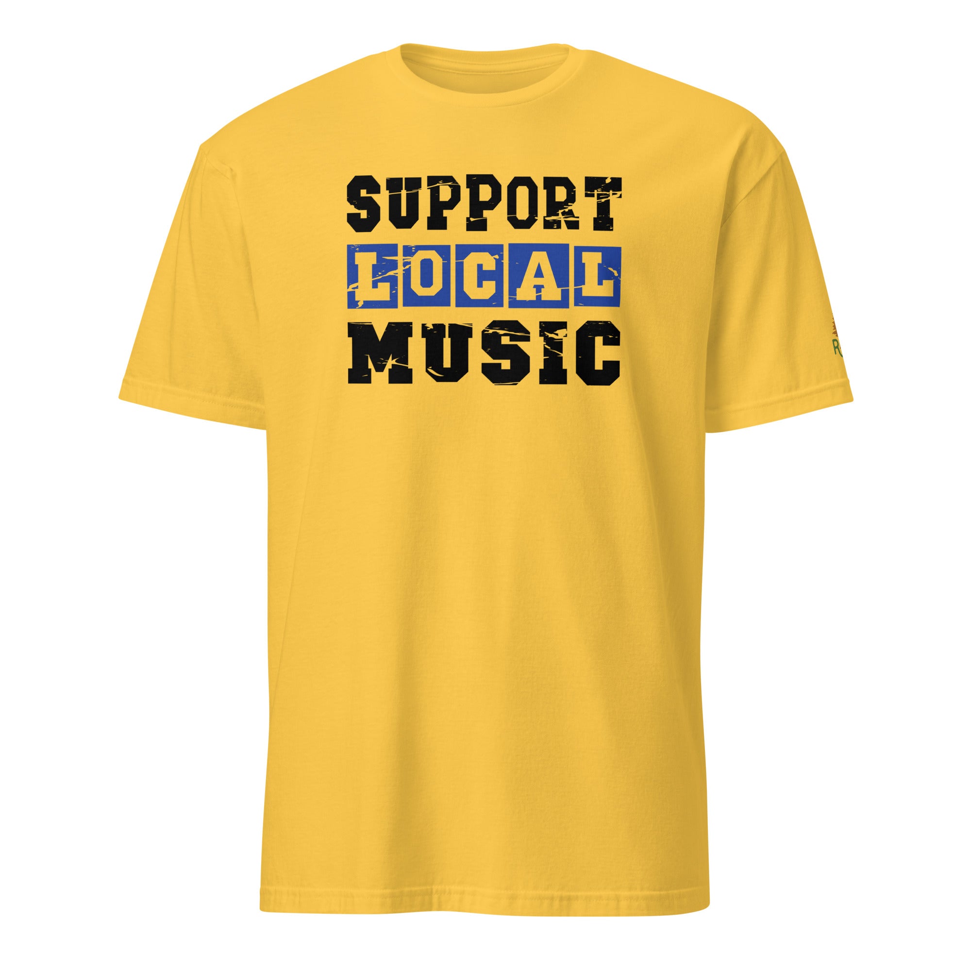 Product mockup of Support Local Music | Vintage Stencil Tee in Daisy