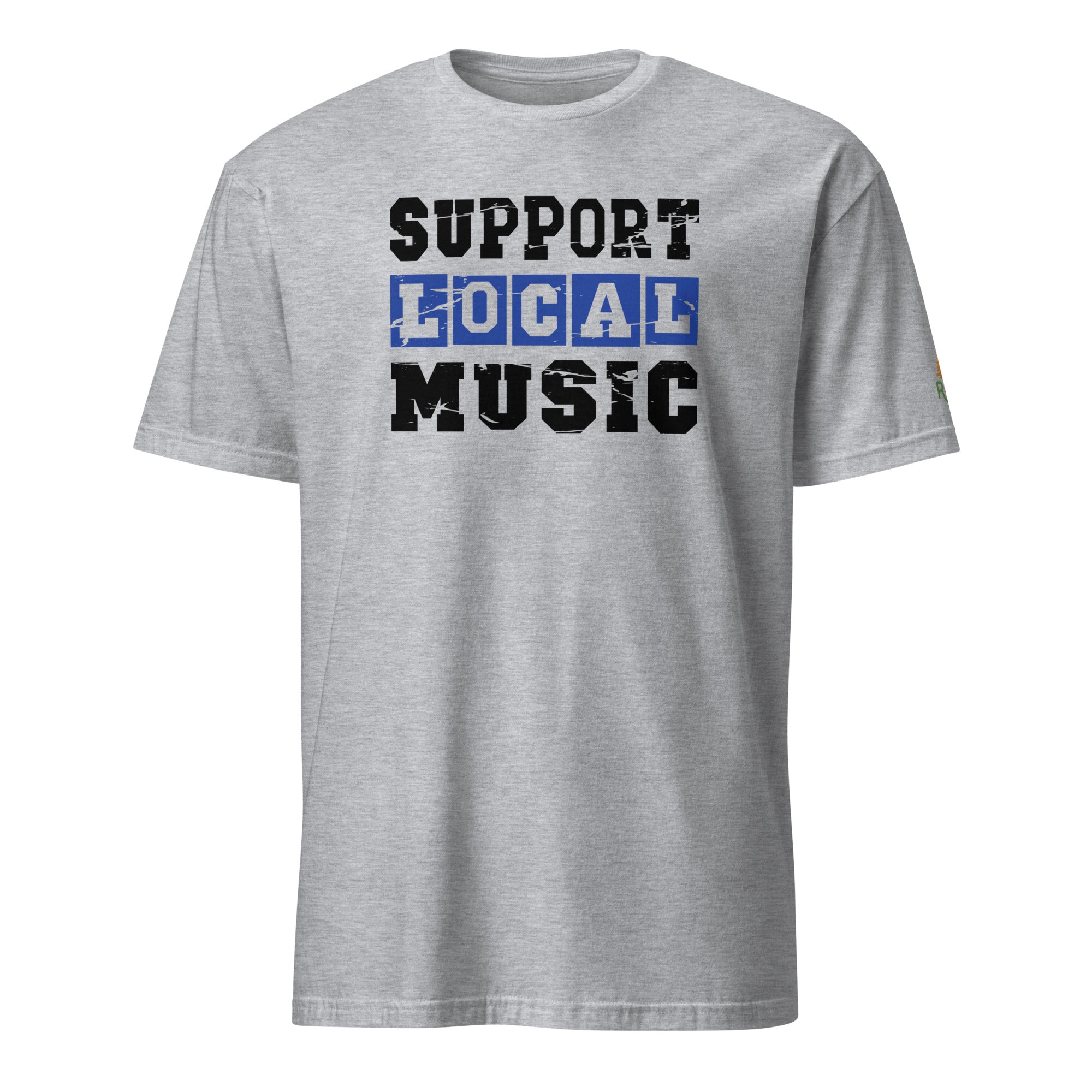 Product mockup of Support Local Music | Vintage Stencil Tee in Sport Grey